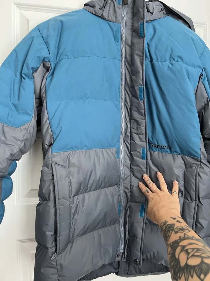 NWOT Marmot Shadow Mens S Down Jacket Steel Onyx Blue Ski Snow RECCO MSRP $350 - Image 2 of 4