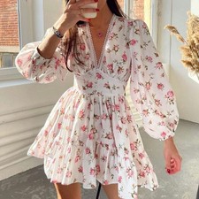 Women  s Floral Puff Sleeve Mini Dress   Ruffle Hem