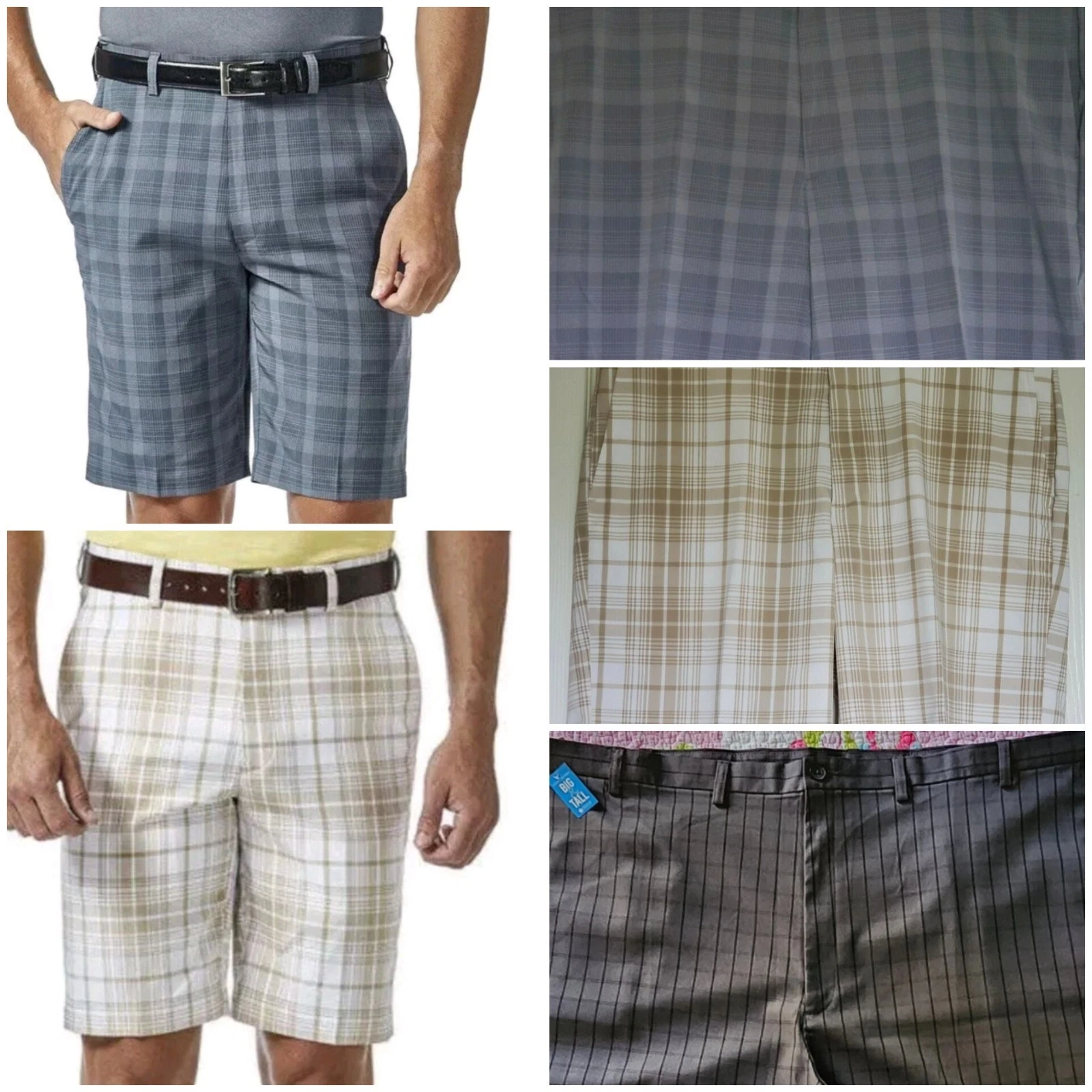 Men’s 36, 42, 52 Haggar Cool 18 Pro Quick Dry Expandable Waist Golf Shorts Plaid
