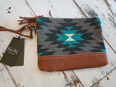 NEW Myra Bag Starfire Small Cosmetics Makeup Pouch Travel Aztec Gray Leather 