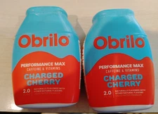 Lot of 2 Obrilo Charged Cherry water additive w/ caffeine, vitamins ea 2 fl oz