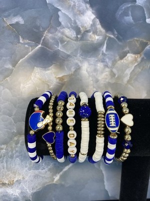 Football Beaded Bracelet Stacking Set Stretch Bracelets Game Day Jewelry Blue