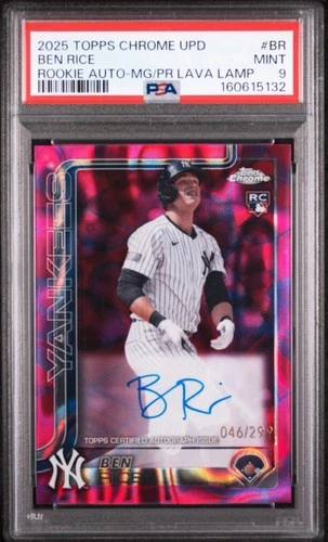 2025 Topps Chrome Ben Rice Lava Lamp Auto Magenta/Purple Refractor #/299 PSA 9