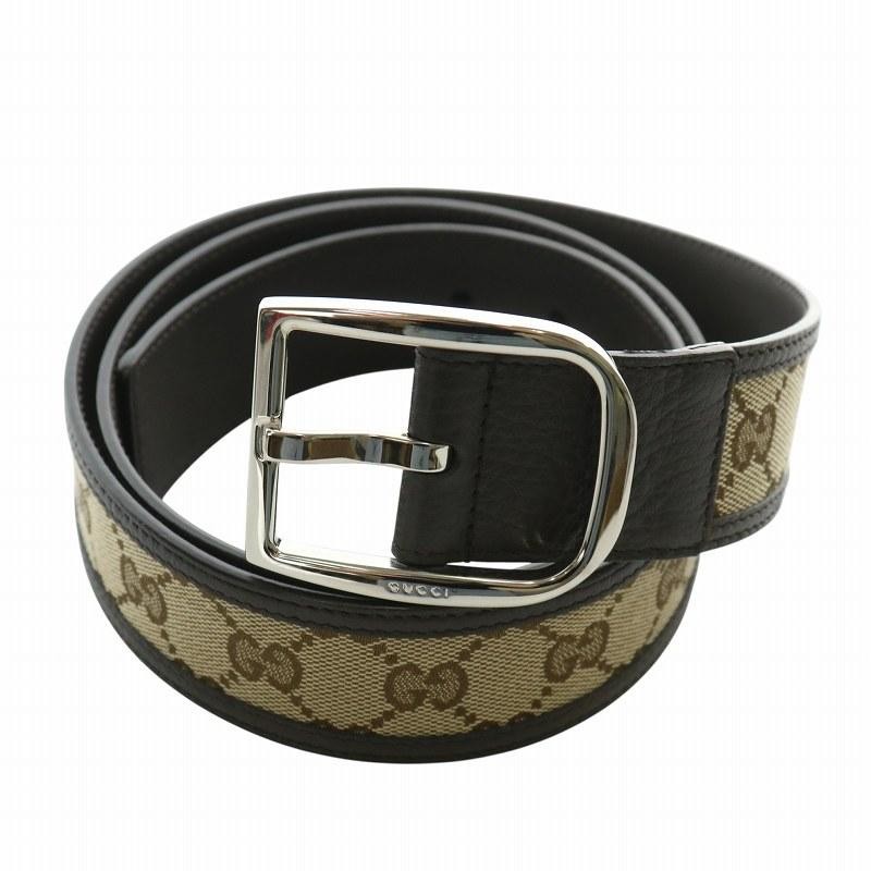Gucci GG Belt Silver Buckle Canvas Leather All Over Logo Pattern 40 100