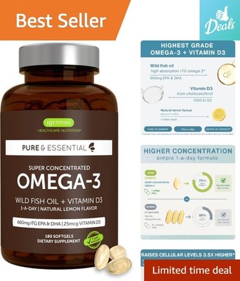 IFOS Certified Omega-3 with Vitamin D3 - 180 Softgels for Immune Support