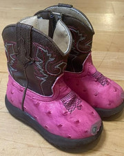 ROPER Annabelle Toddler Girls Pink Brown Faux Ostrich Western Cowgirl Boots Sz 3