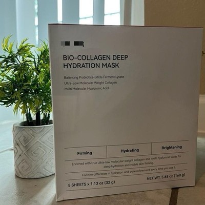 Bio Collagen Face-Mask Sheet Deep Hydration Firming Plumping Moisturizing 5 Pack