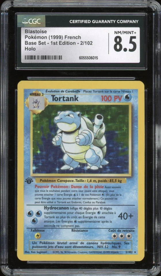 1999 Pokemon FRENCH 1st Edition Base Set Tortank-Blastoise Holo 2/102 CGC 8.5