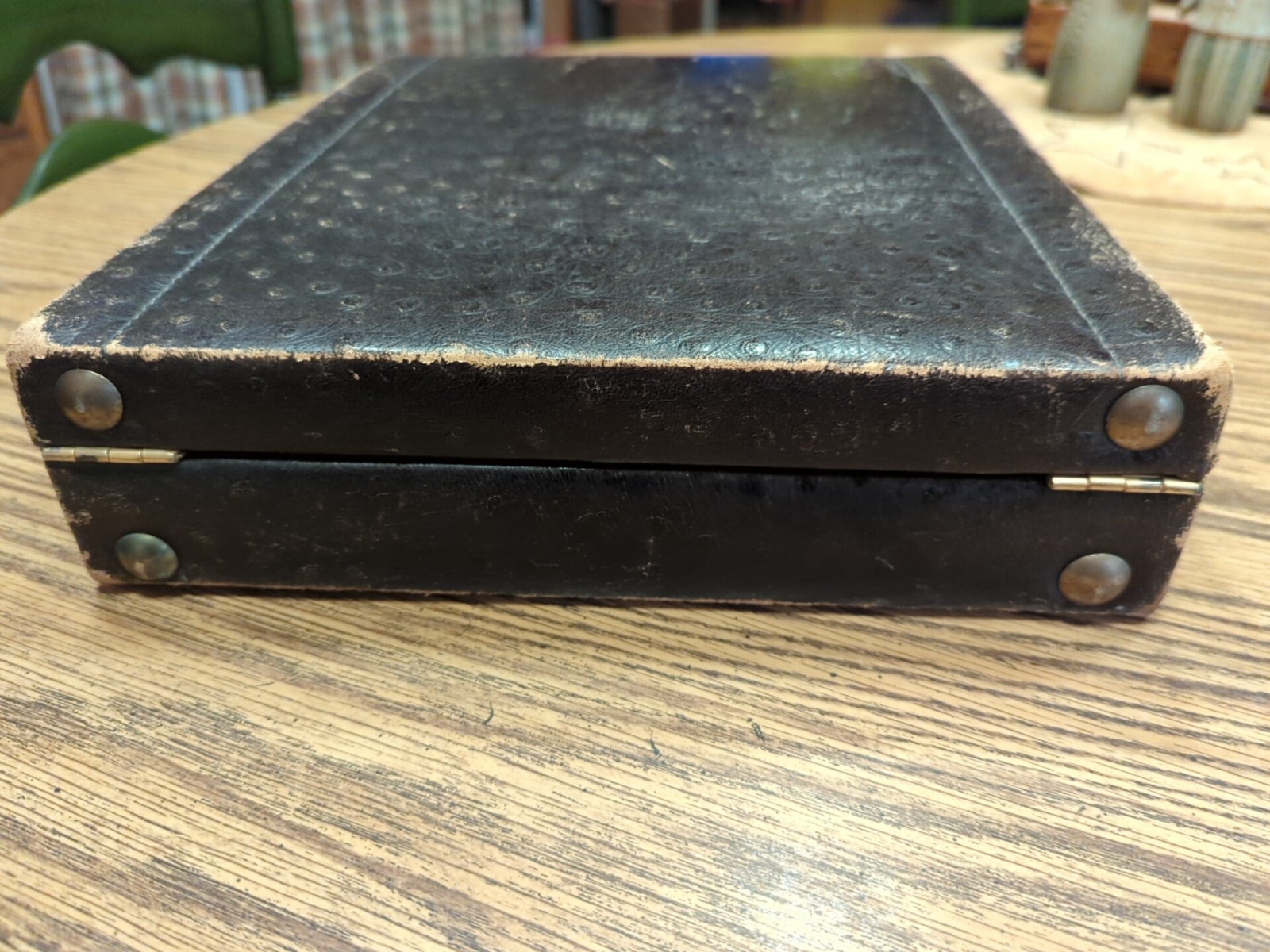 Vintage Unique Rectangular Briefcase Ostrich Embo… - image 12