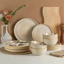 Stoneware Dinnerware Sets for 4, 12-Piece Scratch Resistant Plates and Bowls ...
