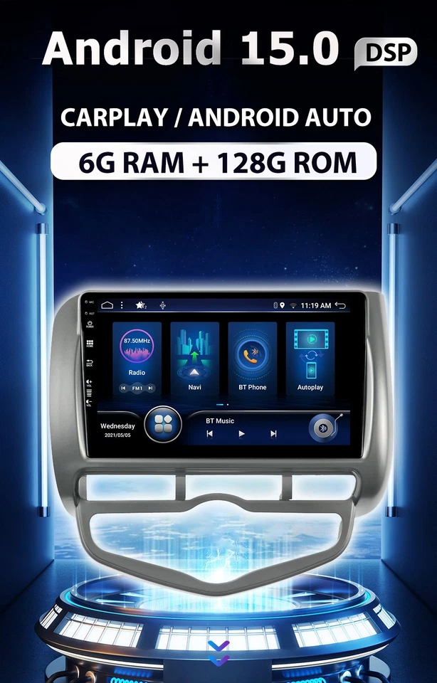 9'' Android 15 Autoradio Navi Carplay Für Honda Fit/Jazz/City 2002-2007 6G+128GB - Bild 3 von 4