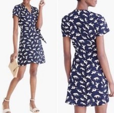 J Crew Navy Blue Leopard Cat Print Short Sleeve Tie Wrap Dress Size 2 Tropical