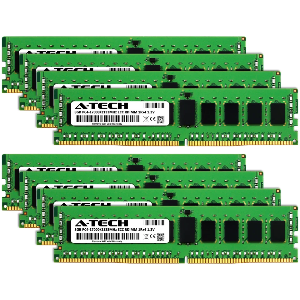 A-Tech 64GB 8x 8GB 1Rx4 PC4-17000R DDR4 2133 MHz ECC REG RDIMM Server Memory RAM - Image 2 of 4