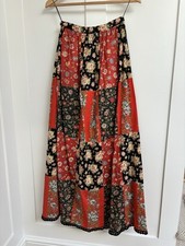 Angela Gore Vintage Long Maxi Skirt Patchwork Red Black Boohoo Hippy Small 6 8