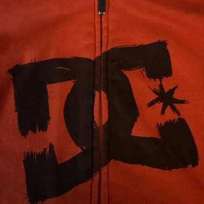 DC Shoes Zip Up Hoodie Mens sz S Skater Center Logo Red Black