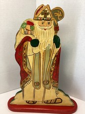 Wooden Santa Folk Art Painted Stand Father Christmas