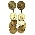 Signed Miriam Haskell 3.5” Coin Earrings RARE Gold Tone Statement Vintage