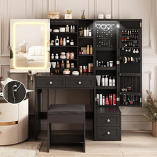 Makeup Vanity Desk with LED Lighted Sliding Mirror, Vanity Table with Jewelry...