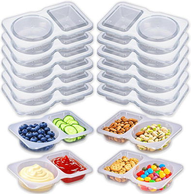 11 Sets Reusable Snack Containers with Lids, Double Compartment Condiment Contai
