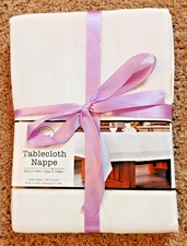 Market Finds 60" x 144" 100% Cotton Tablecloth Fabric White – Brand New Topper