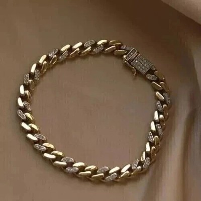 3Ct Round Cut Lab Created Diamond Men Cuban Link Bracelet 14K Yellow Gold Plated