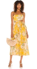 ZIMMERMANN Amelie Scarf Tie Floral Linen Midi Yellow Dress Size 3 / AU 12 US 8