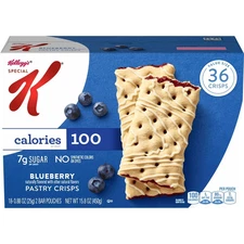 Special K Bar Blueberry Chewy Pastry Crisps, 100 Calories, 15.84 oz, 36 Count.