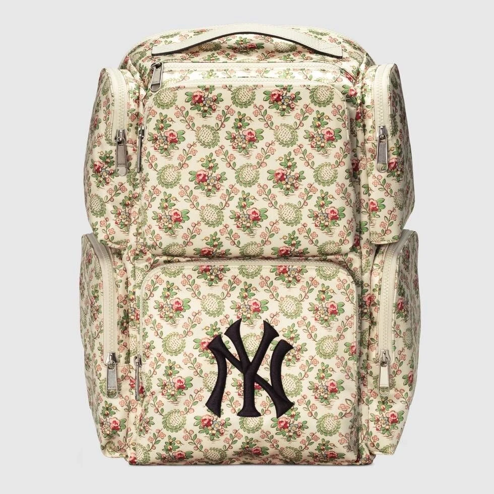 Grand sac à dos satiné tapisserie florale satiné Gucci x NY Yankees neuf avec étiquettes 2390, *épuisé*