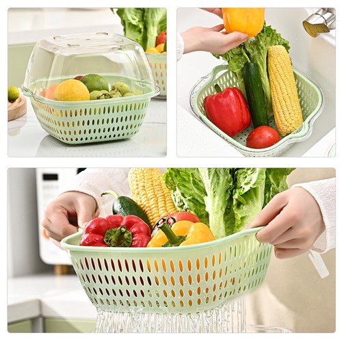 1 Set Stackable Vegetable Sinks Wash Drain Basket Reusable Plastic Fruit - Picture 8 of 12
