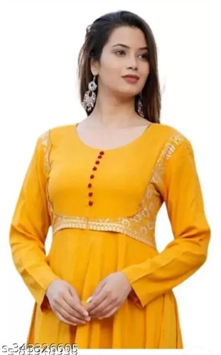 Wunderschönes indisches gelbes langes anarkali kleid kurta mit schönem dupatta - Bild 4 von 4