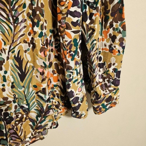 Bohme Button Down Long Sleeve Collared Floral Blouse Small Olive Green Brown - Picture 3 of 9