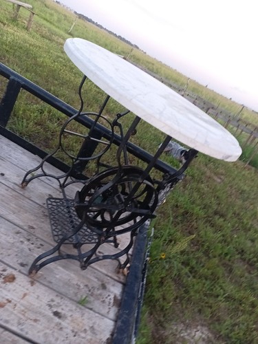 ANTIQUE CAST IRON TREADLE SEWING MACHINE MARBLE TABLE - Picture 10 of 11