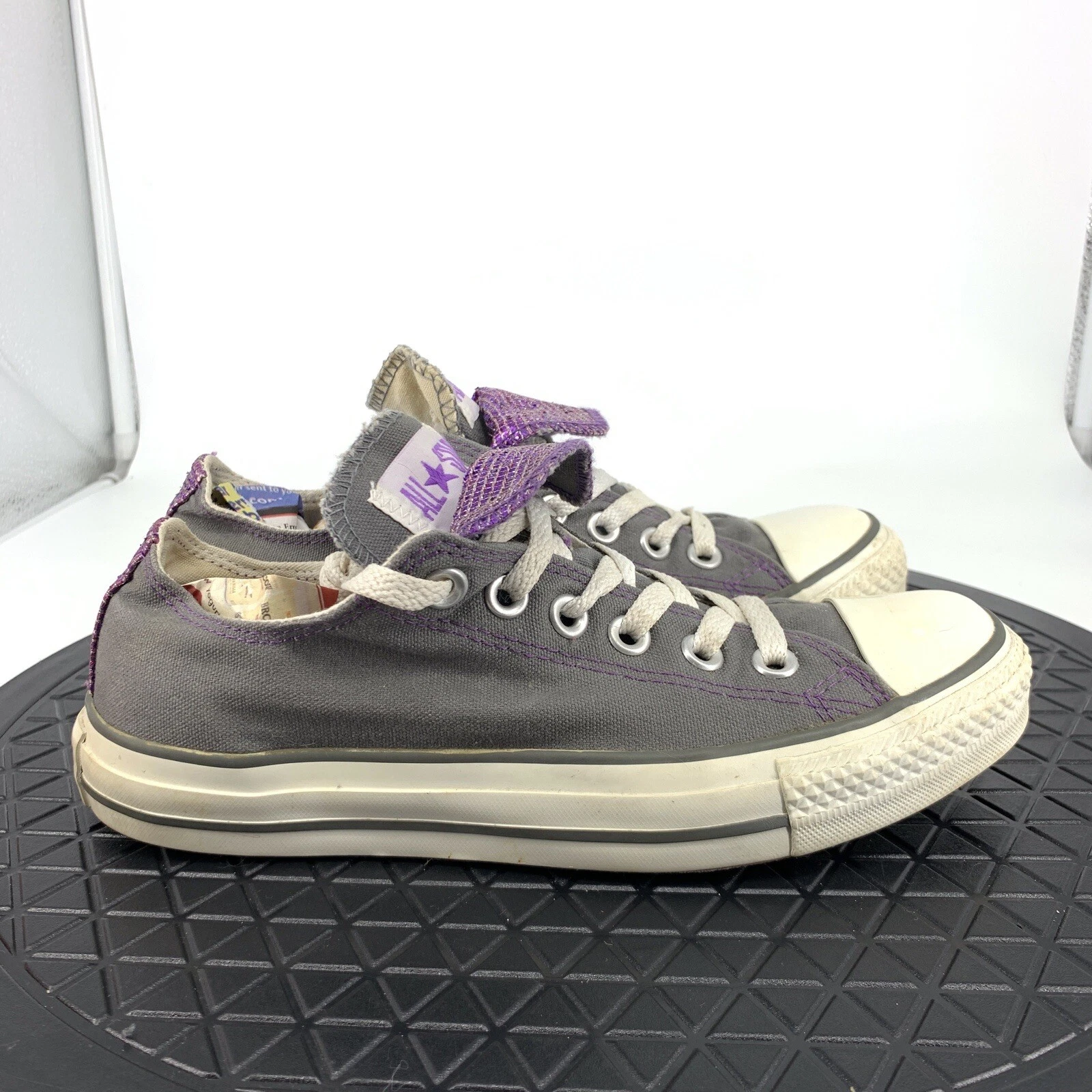 Converse scarpe donna 7 sneakers basse all star grigio bianco punta a cappuccio lacci paillettes