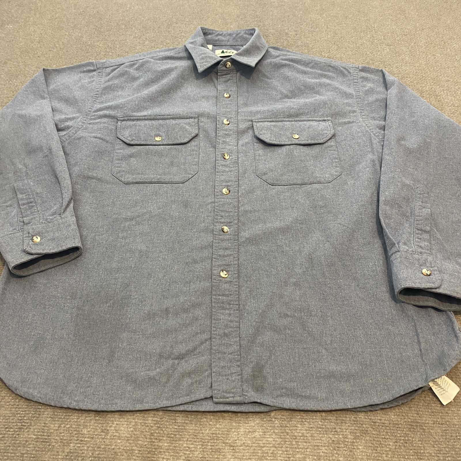 Vintage REI Chamois Blue Flannel Shirt Mens XL Long Sleeve Button Up Blue