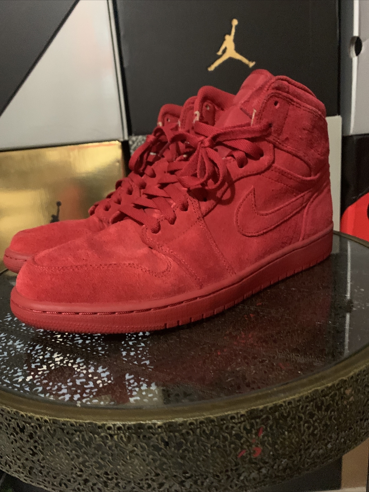 all red suede jordan 1