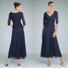 Chiffon Mother Of The Bride Dress Elegant V Neck Pleats Wedding Guest Party Gown