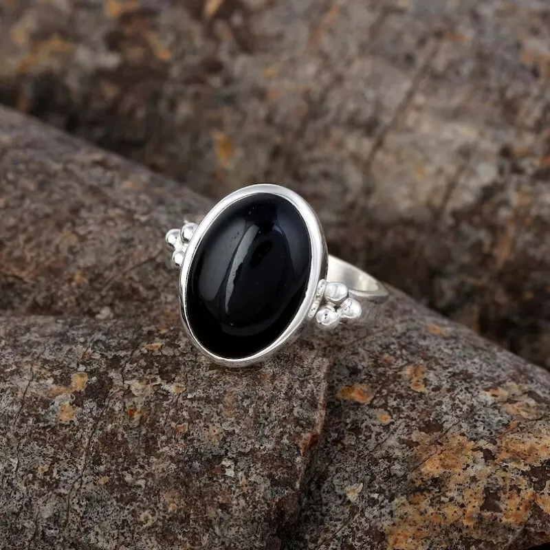 Black Onyx Gemstone 925 Sterling Silver Ring Gift For Mom