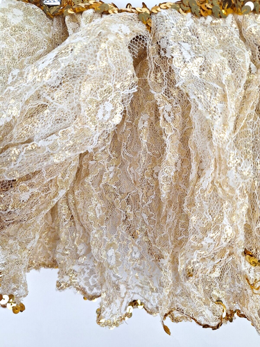 Girls Sequin Tulle Skirt Laced Gold Sparkle 2 Layers Dance Costume and headpiece - Picture 10 of 12