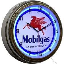 16" Mobilgas Socony Vacuum Pegasus Sign Neon Clock Garage Decor (Blue)