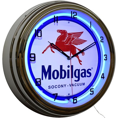 16" Mobilgas Socony Vacuum Pegasus Sign Neon Clock Garage Decor (Blue ...