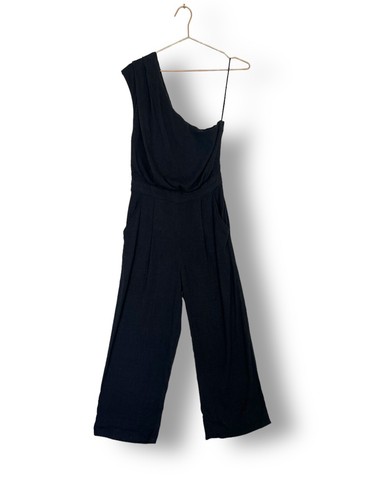 Free People Jumpsuit in Black Size UK 10 US 6 One Shoulder Avery straight leg - Picture 4 of 15
