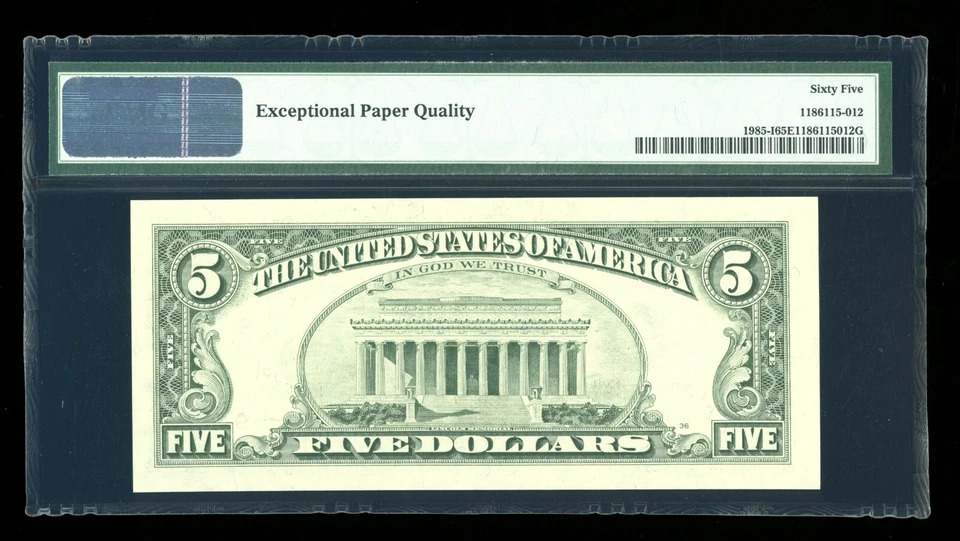 DBR 1995 $5 FRN Scarce Minneapolis Gem Fr. 1985-I PMG 65 EPQ Serial I37808687A - Image 2 of 2