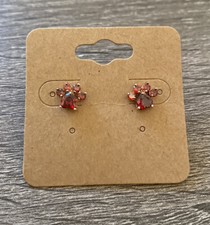 Red Crystal Doggy Dog Puppy Paw Stud Post Earrings