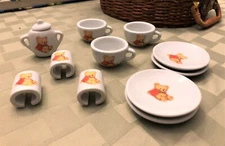 Vintage 11 Pc Porcelain Teddy Bear Mini Tea Set Doll House Christmas Bear Dishes