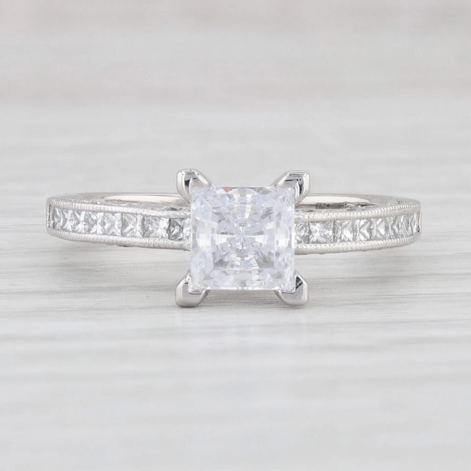 Nuevo Anillo de Compromiso Tacori Princesa Cuadrado Semi Montaje Diamantes Platino Talla 6.5 Foto 2 de 4