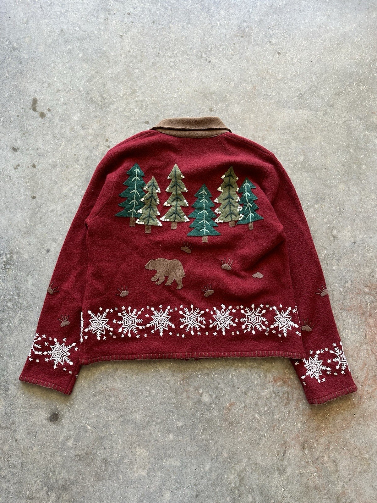 Giacca donna vintage dipinta rosso pony media full zip Natale ritagliata USA