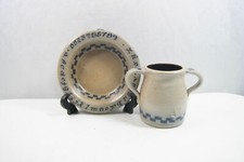 1989 Rowe Pottery Works Salt Glaze Stoneware Child Kids Mug and Dish Bowl Set