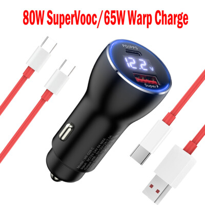 SuperVooc 80W Car Charger Warp Charge 65W for OnePlus 11 10