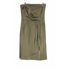 Olive Green Satin BANANA REPUBLIC strapless pleated bodice sheath dress 0