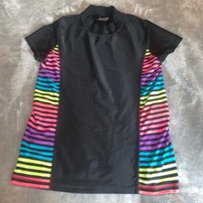 Size Large 10-12 Xhilaration Rash Guard Swim Shirt Top Black Multi Color Stripes